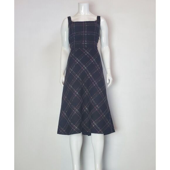 Vintage 90s Jessica Howard Black Pink Plaid Fit & Flare Dress - Picture 1 of 8